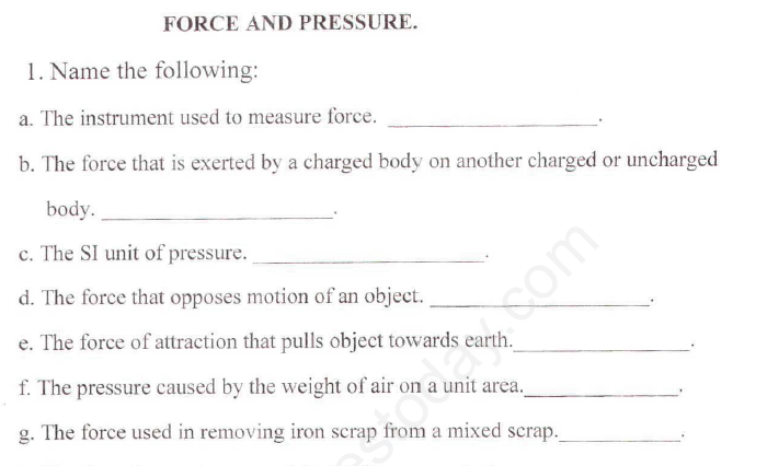 CBSE Class 8 Science Force and Pressure Assignment Set E